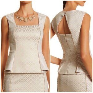 White House Black Market Sz 2 Beige Cream Peplum xs Jacquard Bodice Suit Top